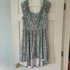 No Boundaries Turquoise with Pink floral dress. Asymmetric hem size XXL